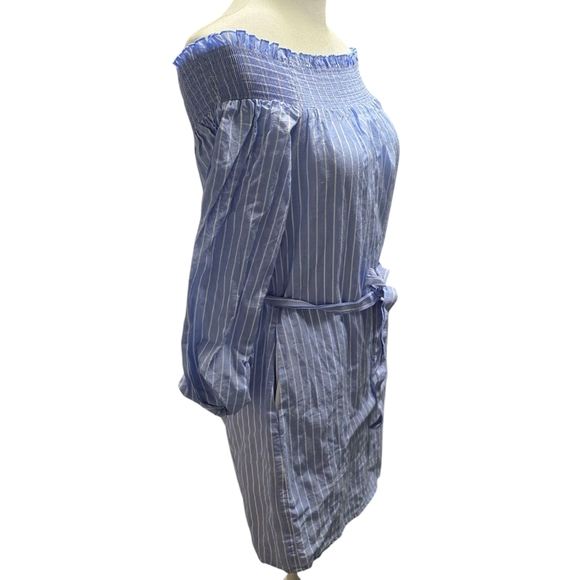 Express Blue Strip Off the Shoulder Tie Dress S/P - Picture 4 of 7